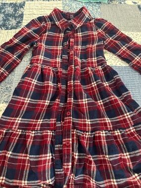 Dark Red and Navy Plaid Button-Down Dress